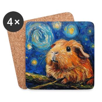 Cochon d’Inde, Animal, Van Gogh, Nuit étoilée - Dessous de verre (lot de 4) - blanc - Devant