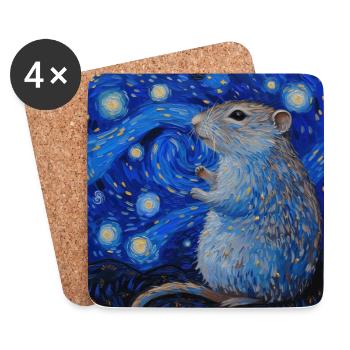 Agouti, Souris, Rat, Van Gogh, Nuit étoilée - Dessous de verre (lot de 4) - blanc - Devant