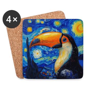 Toucan, Bird, Van Gogh, Starry Night - Coasters (set of 4) - white - Front