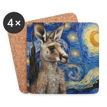 Kangaroo, Van Gogh, Starry Night - Coasters (set of 4) - white - Front