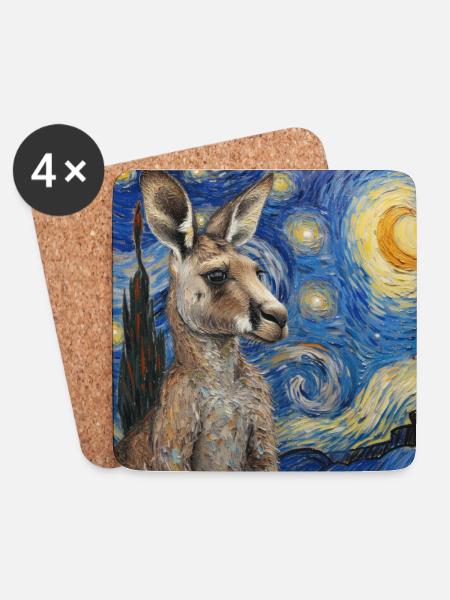 Känguru, van gogh, sternennacht - Untersetzer (4er-Set) - Weiß