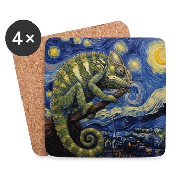 chameleon, echse, van gogh, sternennacht - Untersetzer (4er-Set) - Weiß - Vorne