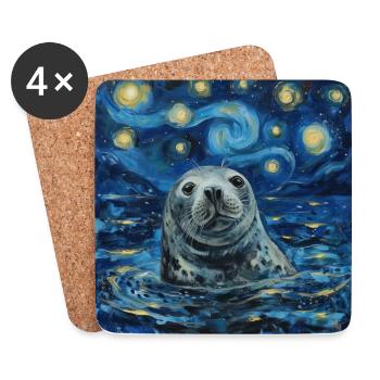 Sceau, Lion de mer, Van Gogh, Nuit étoilée - Dessous de verre (lot de 4) - blanc - Devant