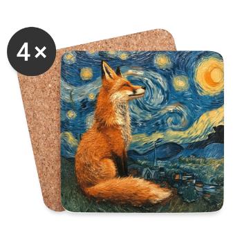 Renard, Renards, Van Gogh, Nuit étoilée - Dessous de verre (lot de 4) - blanc - Devant