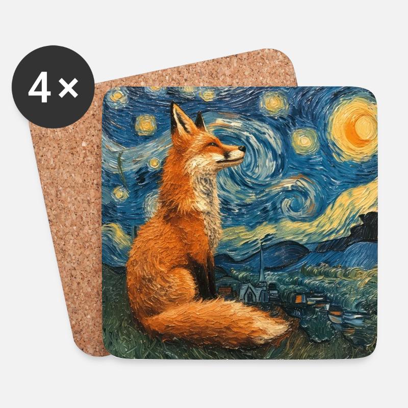 fuchs, füchse, van gogh, sternennacht - Untersetzer (4er-Set) - Weiß