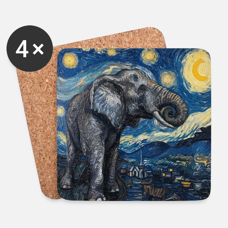 elefant, van gogh, sternennacht - Untersetzer (4er-Set) - Weiß