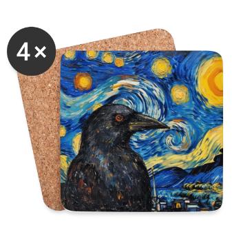 Corbeau, Oiseau, Van Gogh, Nuit étoilée - Dessous de verre (lot de 4) - blanc - Devant