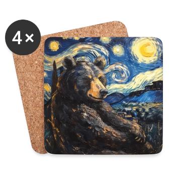grizzlie, bär, van gogh, sternennacht - Untersetzer (4er-Set) - Weiß - Vorne