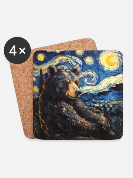grizzlie, bär, van gogh, sternennacht - Untersetzer (4er-Set) - Weiß