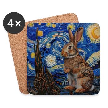 Lièvre, Lapin, Van Gogh, Nuit étoilée - Dessous de verre (lot de 4) - blanc - Devant