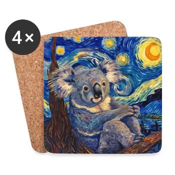 Koala, Animal, Van Gogh, Nuit Étoilée - Dessous de verre (lot de 4) - blanc - Devant
