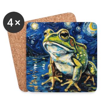 Frog, Animal, Van Gogh, Starry Night - Coasters (set of 4) - white - Front