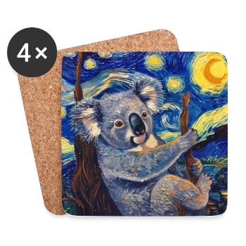 Koala, Animal, Van Gogh, Nuit Étoilée - Dessous de verre (lot de 4) - blanc - Devant