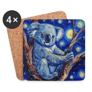 Koala, Animal, Van Gogh, Nuit Étoilée - Dessous de verre (lot de 4) - blanc - Devant