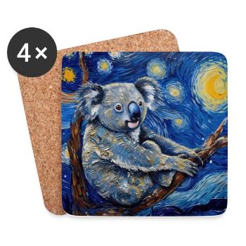 Koala, Animal, Van Gogh, Nuit Étoilée - Dessous de verre (lot de 4) - blanc - Devant