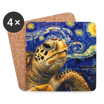 schildkröte, tier, van gogh, sternenacht - Untersetzer (4er-Set) - Weiß - Vorne