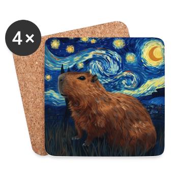 Capybara, Animal, Van Gogh, Nuit Étoilée - Dessous de verre (lot de 4) - blanc - Devant