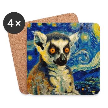 Lémurien, Animal, Van Gogh, Nuit Étoilée - Dessous de verre (lot de 4) - blanc - Devant