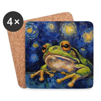 Frog, Animal, Van Gogh, Starry Night - Coasters (set of 4) - white - Front
