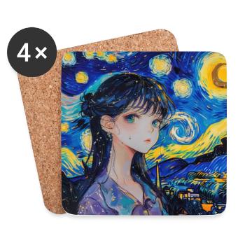 Anime, Fille d’anime, Otaku, Waifu, Van Gogh - Dessous de verre (lot de 4) - blanc - Devant