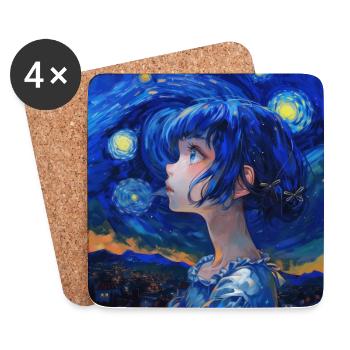 anime, anime mädchen, otaku, waifu, van gogh - Untersetzer (4er-Set) - Weiß - Vorne