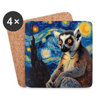 Lémurien, Animal, Van Gogh, Nuit Étoilée - Dessous de verre (lot de 4) - blanc - Devant