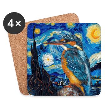 eisvogel, vogel, tier, van gogh, sternenacht - Untersetzer (4er-Set) - Weiß - Vorne