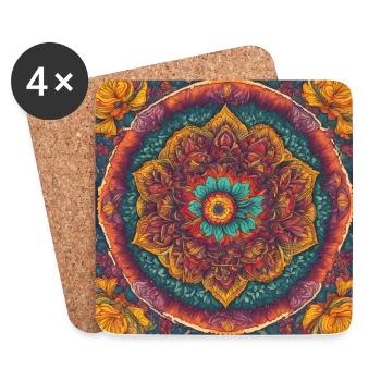 farbenfrohes florales Mandala-Pyschedelic-Design - Untersetzer (4er-Set) - Weiß - Vorne