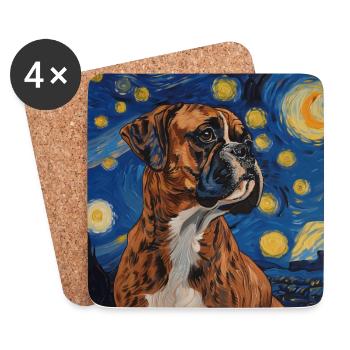 Boxer Allemand, Chien, Van Gogh, Nuit Étoilée - Dessous de verre (lot de 4) - blanc - Devant