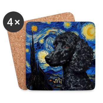 Caniche, Chien, Van Gogh, Nuit Étoilée - Dessous de verre (lot de 4) - blanc - Devant