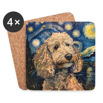 pudel, hund, Van Gogh, Sternennacht - Untersetzer (4er-Set) - Weiß - Vorne