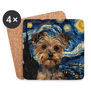 Yorkshire terrier, chien, Van Gogh, nuit étoilée - Dessous de verre (lot de 4) - blanc - Devant