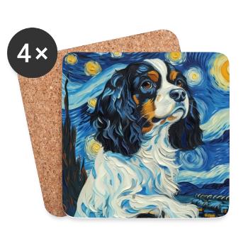 Cavalier King Charles Spaniel, van gogh - Coasters (set of 4) - white - Front