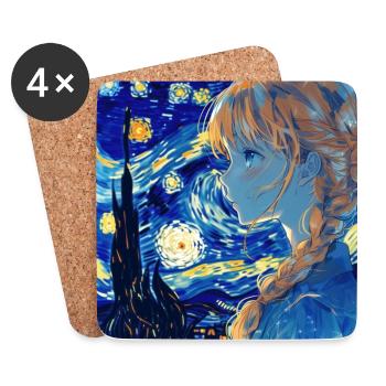 anime, anime mädchen, otaku, waifu, van gogh - Untersetzer (4er-Set) - Weiß - Vorne