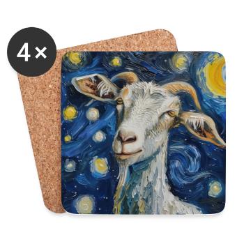 ziege, Van Gogh, Sternennacht - Untersetzer (4er-Set) - Weiß - Vorne