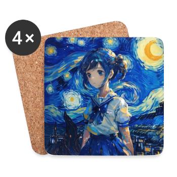 anime, anime mädchen, otaku, waifu, van gogh - Untersetzer (4er-Set) - Weiß - Vorne