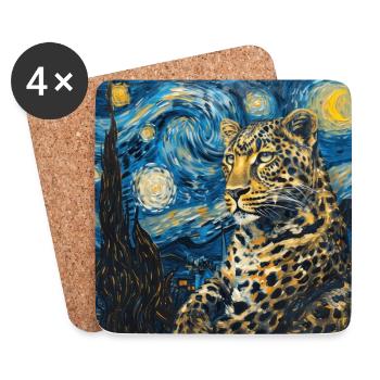 leopard, Van Gogh, Sternennacht - Untersetzer (4er-Set) - Weiß - Vorne