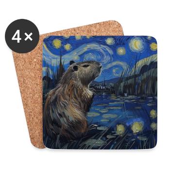Capybara, Van Gogh, Sternennacht - Untersetzer (4er-Set) - Weiß - Vorne