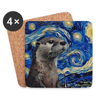 Otter, Van Gogh, Sternennacht - Untersetzer (4er-Set) - Weiß - Vorne