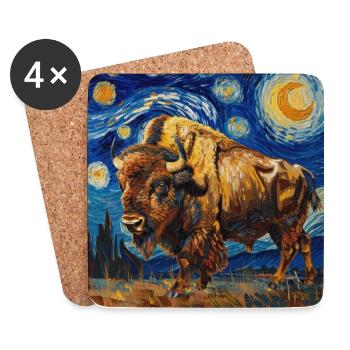 Bison, Buffalo, Animal, Van Gogh, Starry Night - Coasters (set of 4) - white - Front