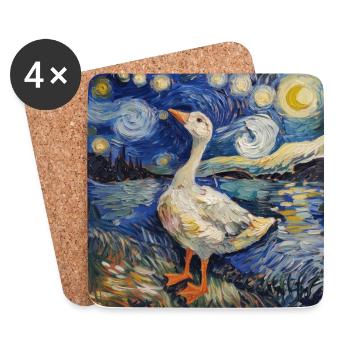 Oie, Van Gogh, nuit étoilée, cadeau - Dessous de verre (lot de 4) - blanc - Devant