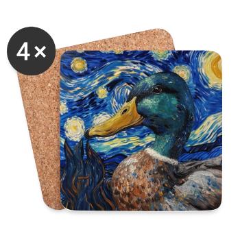 Duck, Animal, Van Gogh, Starry Night - Coasters (set of 4) - white - Front