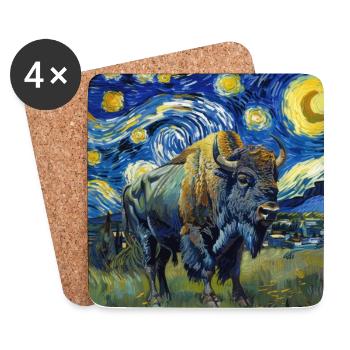 Bison, Buffalo, Animal, Van Gogh, Starry Night - Coasters (set of 4) - white - Front