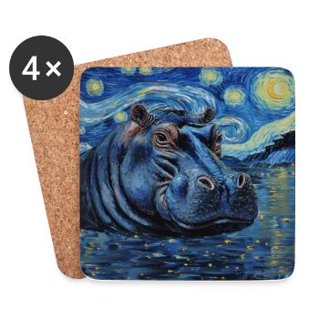 Hippopotamus, Hippo, Animal, Van Gogh - Coasters (set of 4) - white - Front
