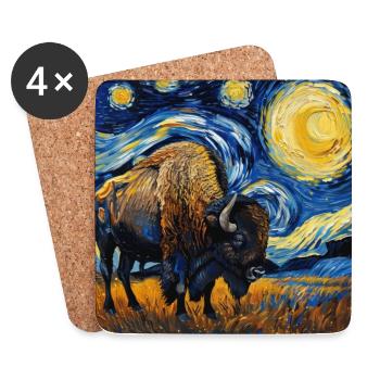 Bison, Buffalo, Animal, Van Gogh, Starry Night - Coasters (set of 4) - white - Front