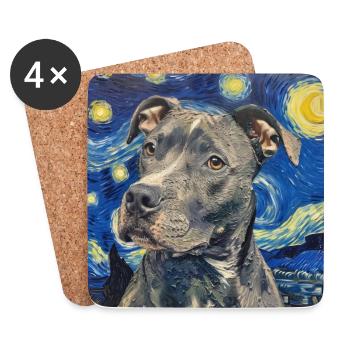 Pitbull, Dog, Van Gogh, Starry Night, Gift - Coasters (set of 4) - white - Front