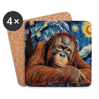 Orang-outan, singe, Van Gogh, nuit étoilée, cadeau - Dessous de verre (lot de 4) - blanc - Devant