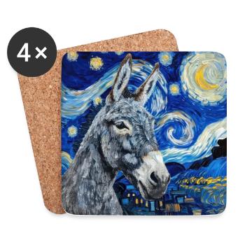 Âne, Van Gogh, Nuit Étoilée, Cadeau - Dessous de verre (lot de 4) - blanc - Devant