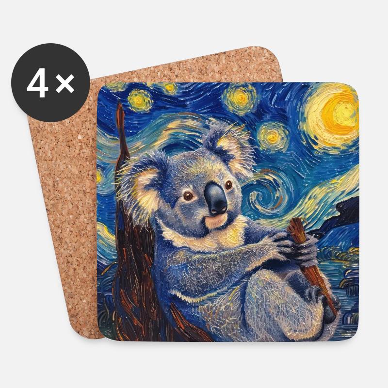 koala, van gogh, sternennacht, geschenk - Untersetzer (4er-Set) - Weiß