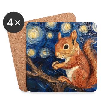 Squirrel, Van Gogh, Starry Night - Coasters (set of 4) - white - Front